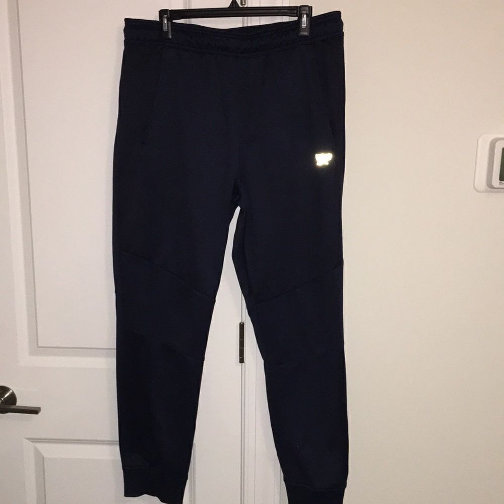 Navy Blue Reebok Tapered Leg Work out jogging sweatpants soccer warm up fleece L